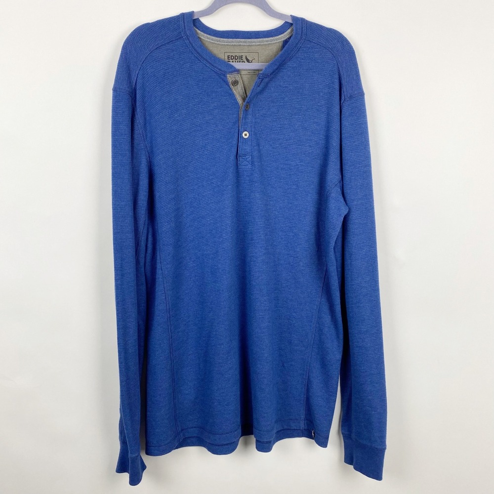 Eddie Bauer Waffle Knit Henley Long Sleeve Shirt Mens TL Tall Blue